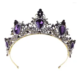 Hair Clips Purple Crystal Wedding Tiara Bridal Crown For Bride Headband Hoop Rhinestone Stone Luxury Charms Accessories