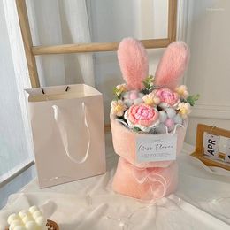 Decorative Flowers Led Lights String Ears Knitted Flower Bouquet Cartoon Wrapped Gift Box Valentine Day Gifts