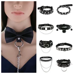 Gargantilha corrente gótica kawaii colar de couro festa punk sexy colar goth pingente para mulheres preto pescoço jóias