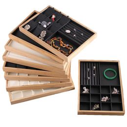 Bracelets Pu Leather Bamboo Jewelry Display Tray Necklace Bracelet Bangle Rings Earrings Display Jewelry Organizer Holder Showcase