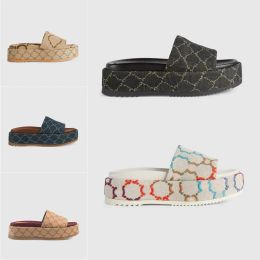 Designer sandals men's and women's luxury slippers thick soled flip sole embroidered print jelly rubber leather slippers 35-45