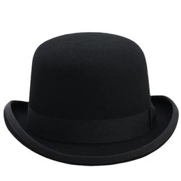 Hats 4Size 100% Wool Women Men Bowler Hat Pure Crushable Dome Fedora Hat Traditional Billycock Groom Cap 220812