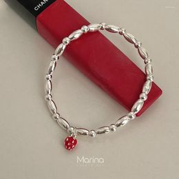 Link Bracelets Strawberry Olive Beads Bracelet 925 Sterling Silver Elastic String Twin