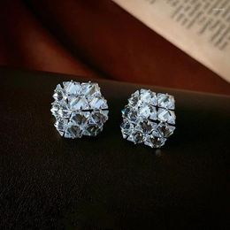 Dangle Earrings 2024 Korean Fresh Shiny Crystal Drop Hollow Fashion Exquisite Geometric Square Women Jewellery Girl's