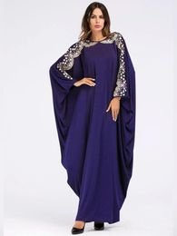 Clothing Casual Muslim Abaya Embroidery Sequins Maxi Dress Batwing Kimono Long Sleeve Dress Ramadan Middle East Arabic Islamic Clothing