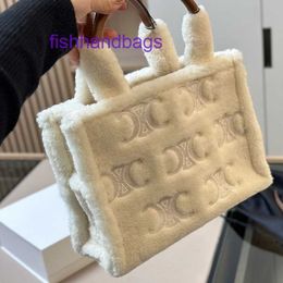 Designer Celins's Tote bags for women online store Winter Cute Handheld Plush Bag Womens Embroidery New Versatile Arch Single Shoulder Crossbody With Re Real Logo