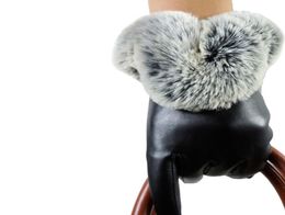 FashionAutumn Gloves Women Genuine Fur PU Leather Warm Gloves Black Mittens Winter Ladies Full Palm Touched Velvet Ladies5505378