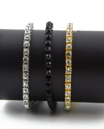 New Iced Out 1 Row Rhinestones Mens Bracelet 789inches Simulated Diamond Tennis Bracelets Hip Hop Jewelry5281406