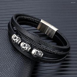 Charm Bracelets MKENDN Men Leather Braided Rope Bangle Multilayer Retro Skull Beads Punk Unisex Jewelry Wristband Gifts