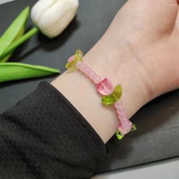 Charm Bracelets Korean Elegant Resin Rose Tulip For Women Dopamine Colourful Flower Beads Bracelet Girls Jewellery Party Gifts Wholesale