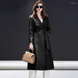 Women's Leather 2024 Genuine Jacket For Women High-end Long Sheepskin Coat Korean Belt Trench Coats Jackets Chaque