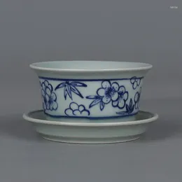 Bottles Chinese Ming Wanli Blue And White Porcelain Pot Flowers Pattern Flowerpot 3.82"