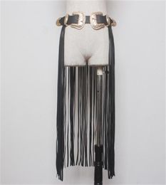 Fantastic Long Fringe Belt Black Designer Belts for Women Faux Leather Long Tassels Double Gold Pin Buckle belt Spot on trendy X035110358