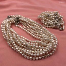 Pendants ELEISPL Jewellery Wholesale 10 Sets White FW Pearls Necklace & Bracelets 7-8mm