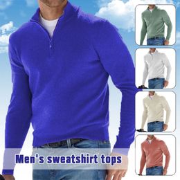 Men Spring Autumn Sweatshir Imitation Cashmere Zipper Basic Sweater Long Sleeve Half Turtleneck Warm Pullover 240103