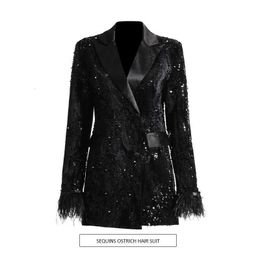 2024 Spring New Fashion Celebrity Light Luxury Style Sequin Suit Versatile Slim Fit Cuff with Plush Splice Small