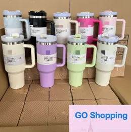 Top Quality US Top Designer 40oz Stainless Steel Cups with Silicone handle Lid And Straw Car mugs Keep Drinking Cold Water Bottles