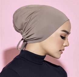 Scarves Cotton Inner Turban Caps Stretch Hijab Cap Women Underscarf Headband Muslim Scarf Drawstring Hat Islamic Jersey Bonnet8707700