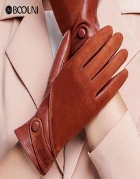 BOOUNI Genuine Leather Gloves Fashion Women Suede Sheepskin Glove Thermal Winter Velvet Lining Driving Gloves NW563 Y1911095946921