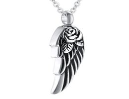 Stainless Steel Angel Wings Flower Waterproof Pendant Cremation Urn Necklace Ash Memorial Keepsake Jewelry for men women7471503