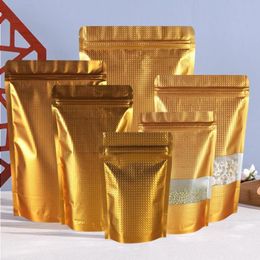 50pcs 18*26cm Gold Embossed Large Aluminum Foil Bag Stand Up Resealable Golden Mylar Plastic Bag Food Bean Grain Storage Bags Hhigp