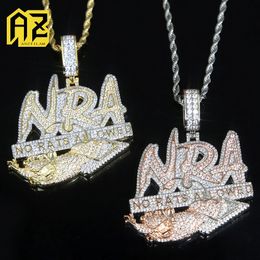 AZ Hip Hop Bling Zircon Letters NO RATS ALLOWED Pendant Luxury Copper Iced Out NRA Necklace Mens Jewelry Gift Dropship 240102