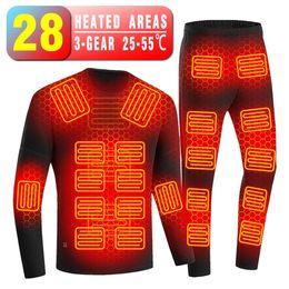 Winter 28 Areas Thermal Heated Underwear Ski Suit Heated Vest Men USB Electric Heating Jacket Clothing Fleece Thermal Long Johns 240103