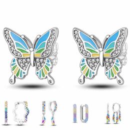 925 Silver Earrings Dreamcatcher huge butterfly 2023 New Genuine 925 Sterling Silver colorful rainbow punk CZ Studs Earrings Wedding Engagement Jewelry Gift