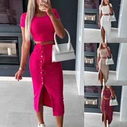 Work Dresses Women Midi Dress Two Piece Set Summer Sexy Off Shoulder Ruffle Short Sleeve Outfits Elegant Casual Spaghetti Strap Top