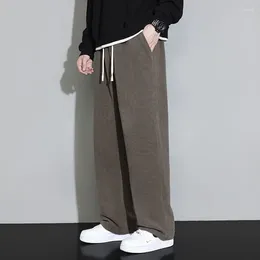 Men's Pants Autumn Winter Drawstring Solid Elastic High Waisted Casual Straight Leg Wide Mop Fashion Long