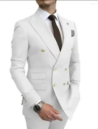 Men's Suits 2024 Men Suit (Blazer Pants Vest) White Man Boutique Business Banquet Wedding Dress Double Breasted Elegant Male 3 Piece Set