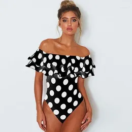 Women's Swimwear Sexy Double Ruffle One Piece Swimsuit 2024 Off The Shoulder Women Plus Size Bathing Suits Beach Wear Monokini