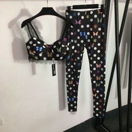 Women's Suits & Blazers Set of Seven Star Ladybug Butterfly Polka Dot Printed Lace Suspender Top+elastic Tight Leggings