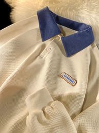Gmiixder Preppy Waffle Long Sleeve Shirt for Men Women Spring Autumn Sweet Cool Classical Sweatshirt Korean Lapel Base Tops 240102