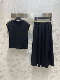 Work Dresses Spring And Summer Sleeveless Colour Contrast T-shirt High Waist Elastic Slit Skirt Version