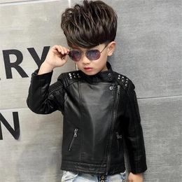 Jackets Boys Coat Children Pu Leather Jacket Fashion Kid Coat Solid Colour Long Sleeve Casual Motorcycle Jacket Spring Autumn New Rivet Coo