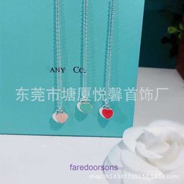 Tifannissm necklace Titanium Steel T Classic for women steel enamel love female t family double heart blue red pink pendant clavicle chain Have Original Box