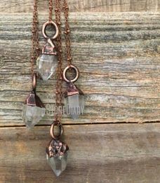 Pendant Necklaces NM39953 Herkimer Diamond Raw Crystal Necklace Boho Clear Quartz Natural Stone Rough Electroformed Bohemian Gypsy7590279