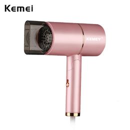 Kemei Professional Blow Dryer Negative Ion Smoother Hair Care Fast Drying Foldable Portable Pink Hair Dryer Home Travel Salon 240102