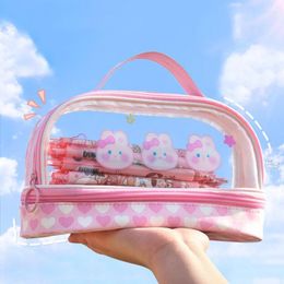 Transparent Pencil Case Kawaii Stationery Cases For Girls Large Capacity Pencilcase School Supplies Cute Pencils
