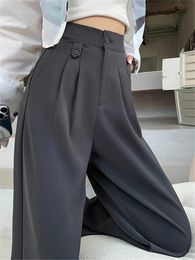 Dress Spring Summer Solid High Waist Suit Wide Leg Women's Pants 2023 New Buttons Female Elegant Minimalism Straight Loose Trousers