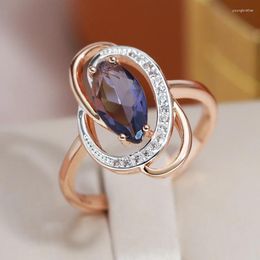 Cluster Rings JULYDREAM Silver Plated Hollow Oval Purple Zircon For Women Luxury 585 Gold Colour Accessories Party Wedding Jewellery