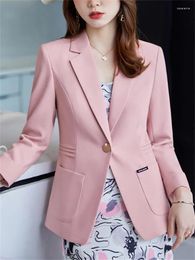 Women's Suits Elegant Prink Black Blazer For Women 2024 Korean Fashion Long Sleeve Slim Jacket Office Ladies Casual Y2k Coats