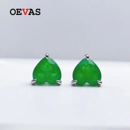 Bangle Oevas 100% Sterling Sier 9*9mm Heart Emerald Yellow High Carbon Diamond Stud Earrings for Women Wedding Fine Jewelry Gifts