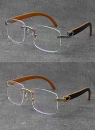 Whole Rimless Vintage Read Frames Glasses Famous Design Light Weight Wood Eyeglasses Unisex For Woman T8100905 Silver 18K Gold6354802