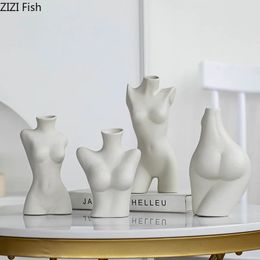 Chest Nude Figures Vases Human Body Art Ceramic Flower Pots Desk Decoration Artificial Flowers Decorative Porcelain Floral Vase 240103