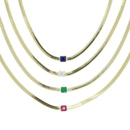 Iced Out Baguette Spare Rainbow Colourful CZ Paved 4MM wide Snake Bone Chain Choker Necklace For Lady Women Jewellery Drop ship164l