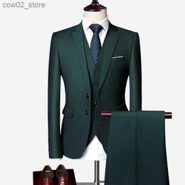 Men's Suits Blazers Luxury 3 piece men's wedding suit fashion men's slim solid Colour business office suit sets large size men Blazer+ pants + vest Q230103