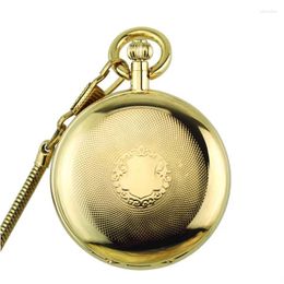 Pocket Watches Luxury Copper Double Open Case Roman Number Dial Men's Hand Wind Mechanical Movement Watch With Snake Fob Chain Nice Gift