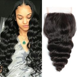 Wefts bella hair malaysian lace closures loose wave virgin human hairweaves free part with baby bair top closures 4x4 natural Colour 826